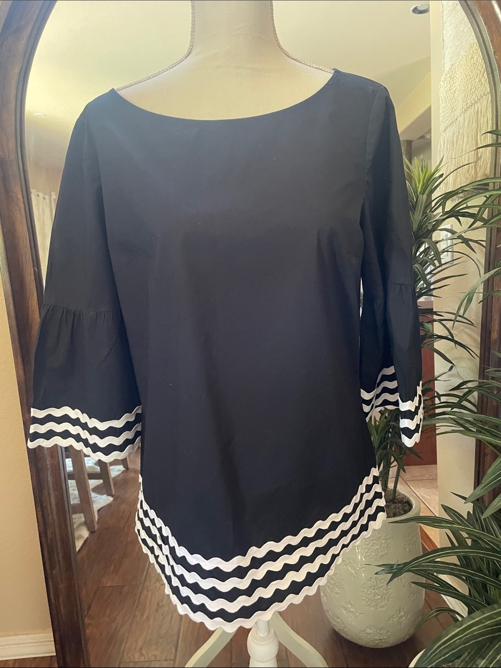 Talbots Black White Rick Rack Blouse